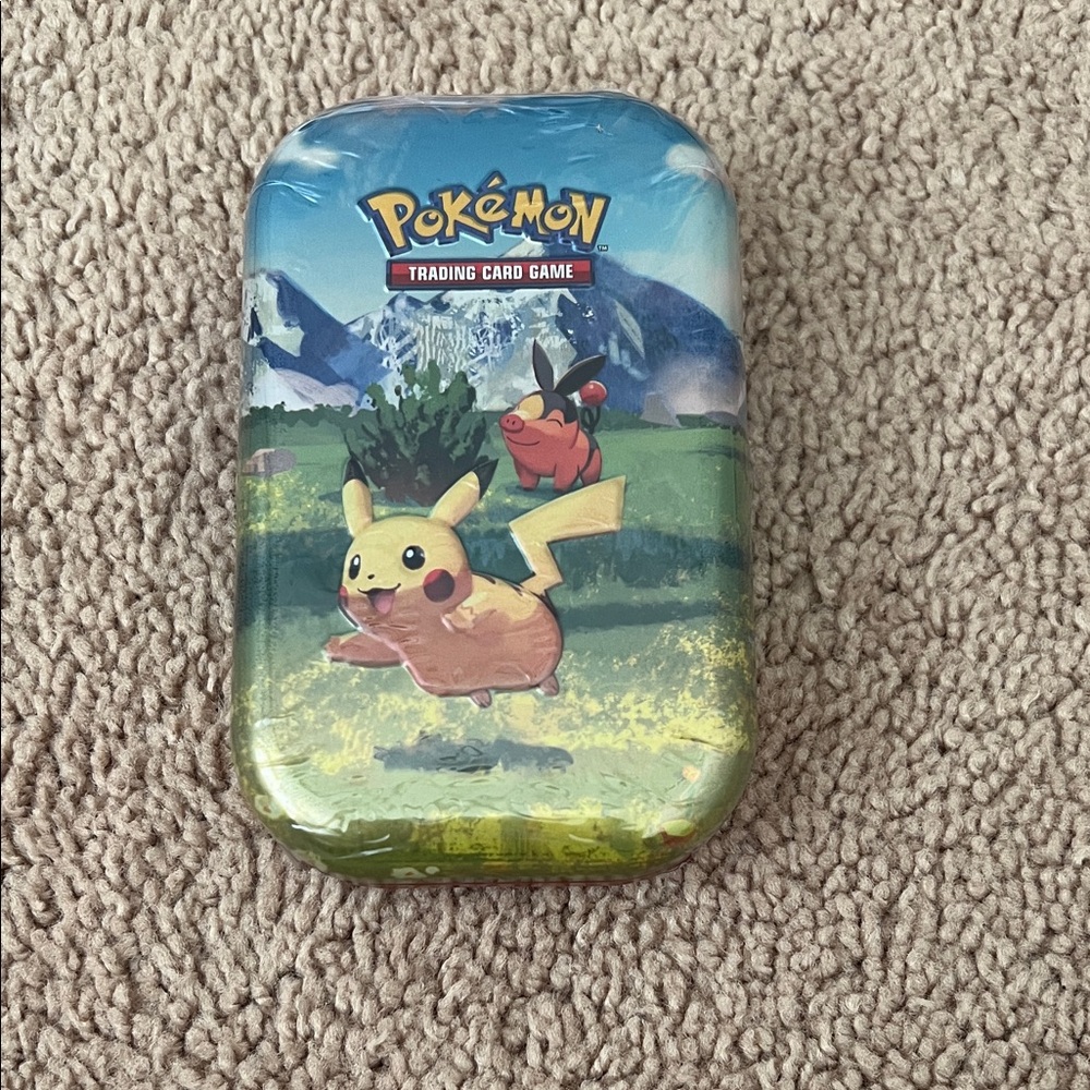 Pokemon Blue Green Yellow Tin with Pikachu & Tepig